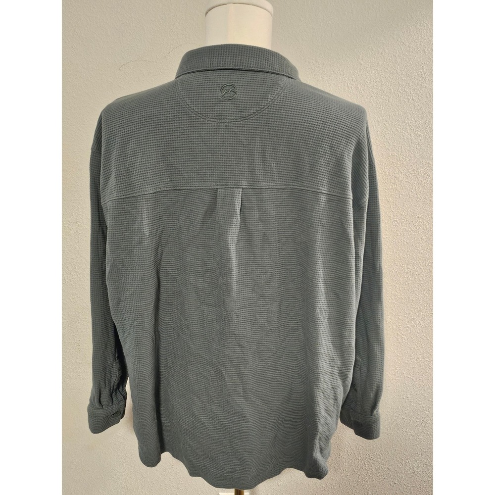 Magellan Size L Blue Gray Waffle Knit Boyfriend Fit Button Up Shirt - Picture 3 of 6